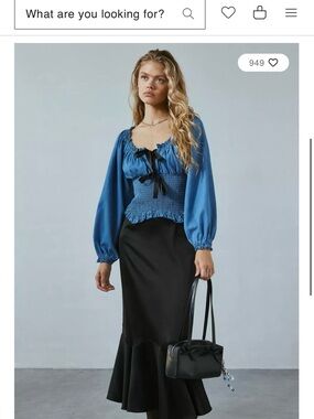 Anthropologie Smocked Top with Black Ribbon Tie